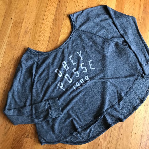 OBEY gray oversized long sleeve scoop neck - Picture 1 of 2